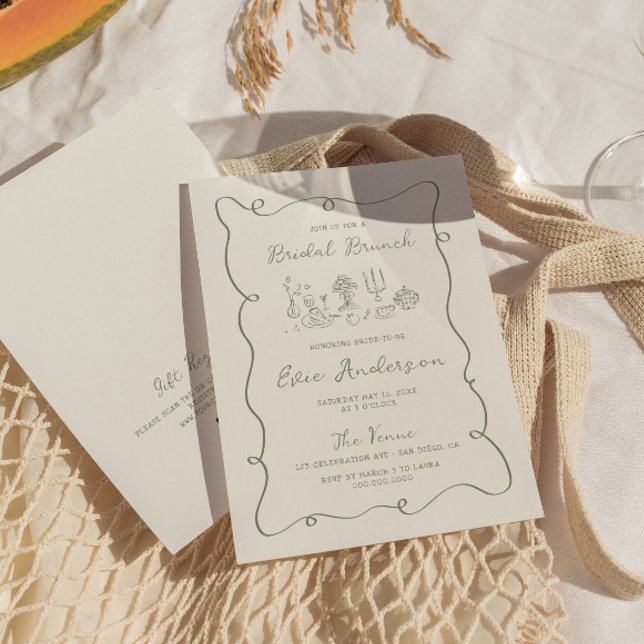 Hand Drawn Sage Bridal Brunch Invitation (Creator Uploaded)