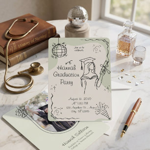 Hand Drawn Sage Green Arch Photo Graduation Party  Invitation