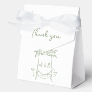 Hand drawn Sage Green Crest Wedding Favor Box