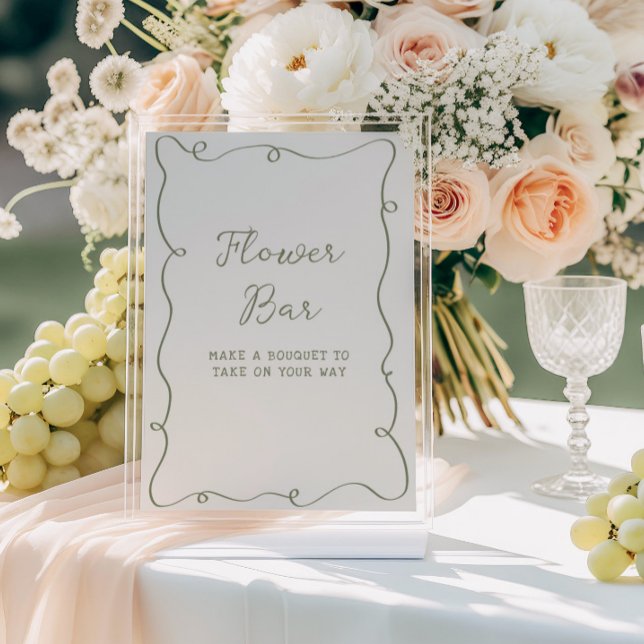 Hand Drawn Sage Green Frame Flower Bar Poster (Creator Uploaded)