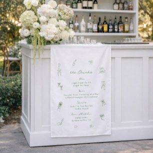 Hand Drawn Sage Green Wedding Bar Fabric Sign
