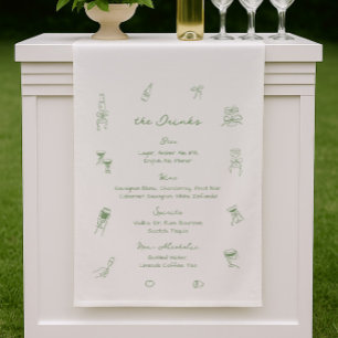 Hand Drawn Sage Green Wedding Bar Fabric Sign