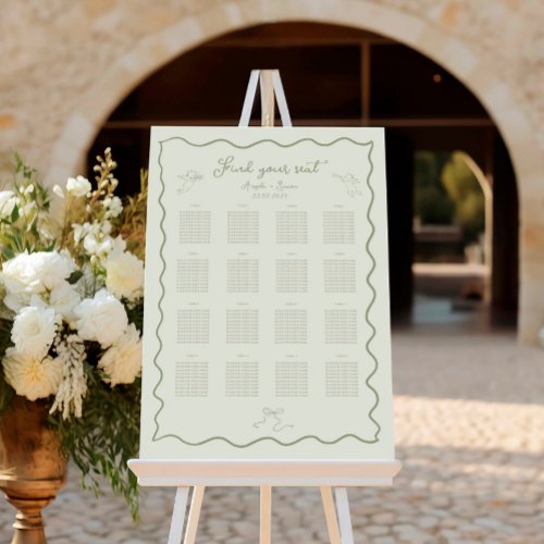 Hand drawn Sage Green Wedding Seating Chart Sign