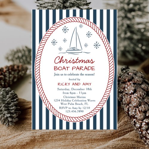Hand Drawn Sailboat Stripes Christmas Boat Parade Invitation