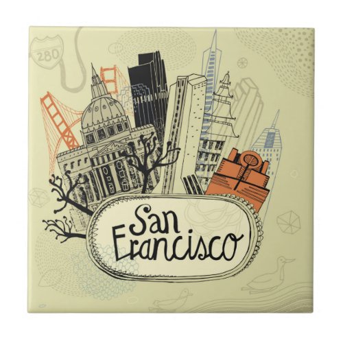 Hand Drawn San Francisco Ceramic Tile