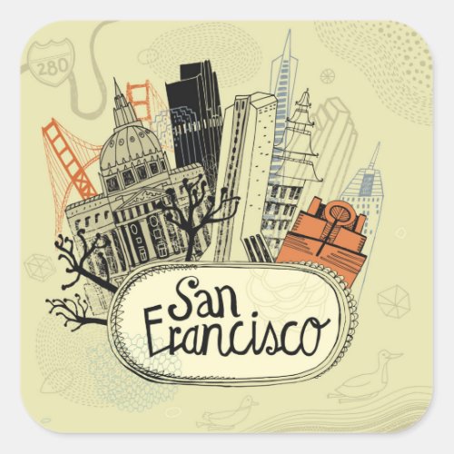 Hand Drawn San Francisco Square Sticker