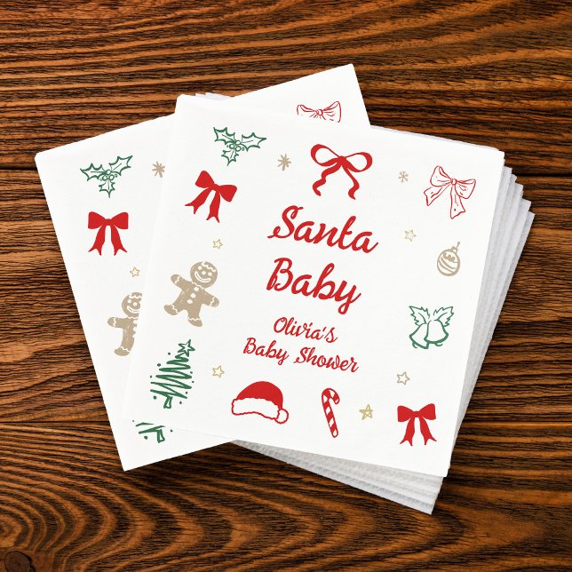 Hand Drawn Santa Baby Christmas Baby Shower Napkins (Creator Uploaded)