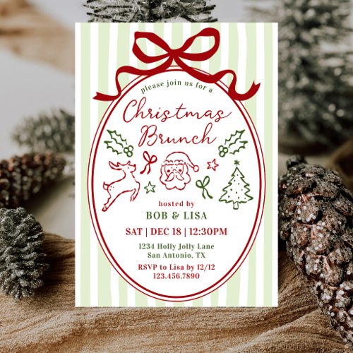 Hand Drawn Santa Coquette Bow Christmas Brunch Invitation