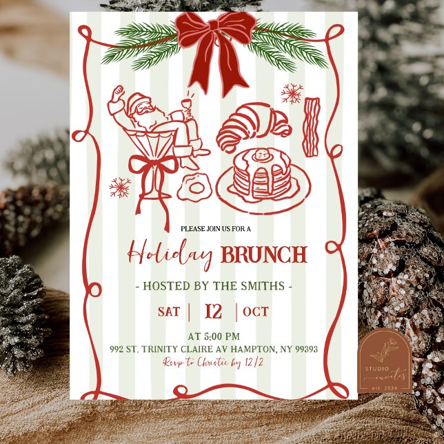 Hand Drawn Santa Doodle Christmas Holiday Brunch Invitation (Creator Uploaded)