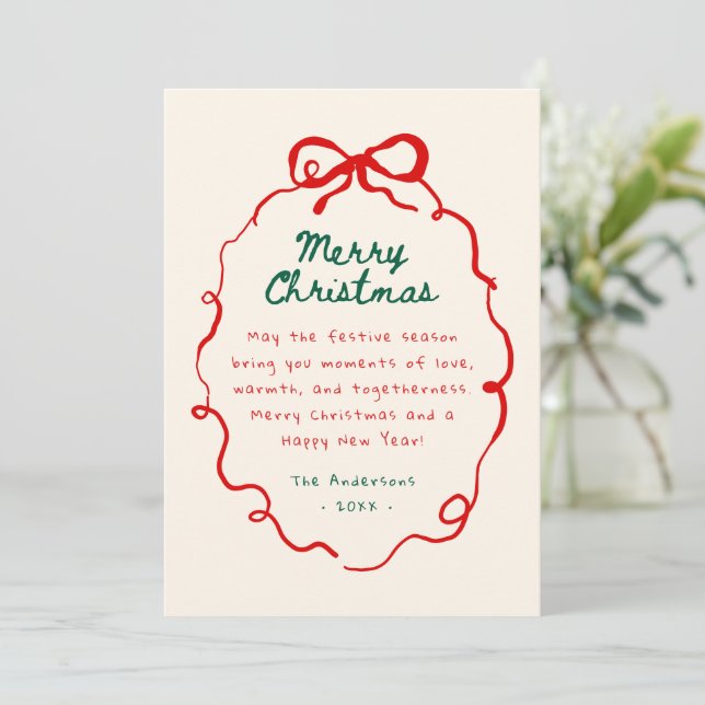 Hand Drawn Scribble Bow Frame Christmas Photo  Holiday Card (Standing Front)