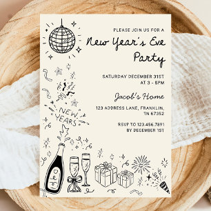 Hand Drawn scribble Cheers New Years Eve Party Invitation