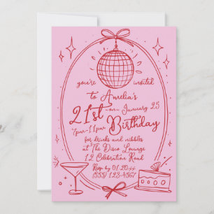 Hand Drawn Scribble Cocktail 21st Any Age Invitation
