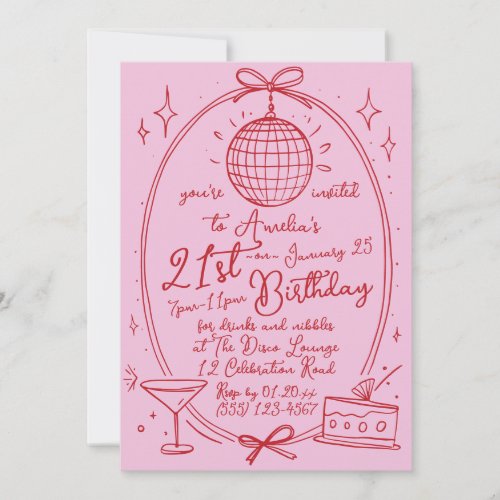 Hand Drawn Scribble Cocktail 21st Any Age Invitation