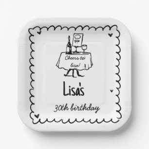 Hand Drawn Scribble Cocktail 30th, 40th Birthday Paper Plates