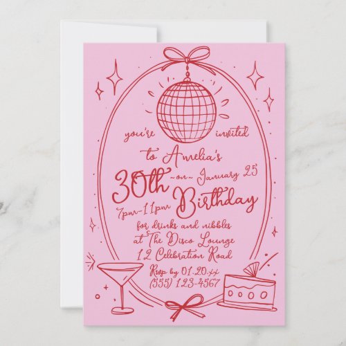 Hand Drawn Scribble Cocktail 30th Any Age Invitation