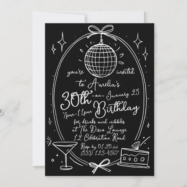 Hand Drawn Scribble Cocktail 30th Any Age Invitation (Front)
