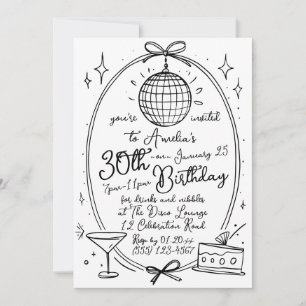 Hand Drawn Scribble Cocktail 30th Any Age Invitation