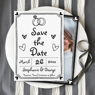 Hand drawn scribble doodle whimsical French Save The Date
