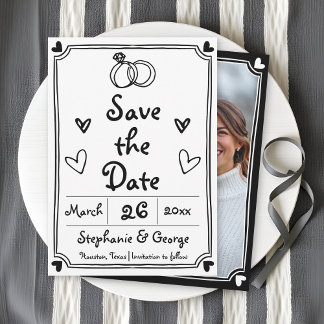  Hand drawn scribble doodle whimsical French Save The Date