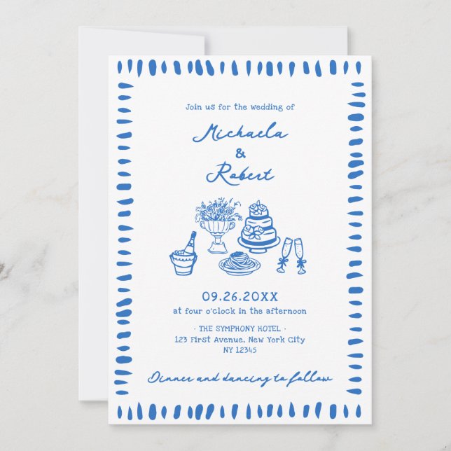 Hand Drawn Scribble Doodles All-In-One Wedding Inv Invitation (Front)