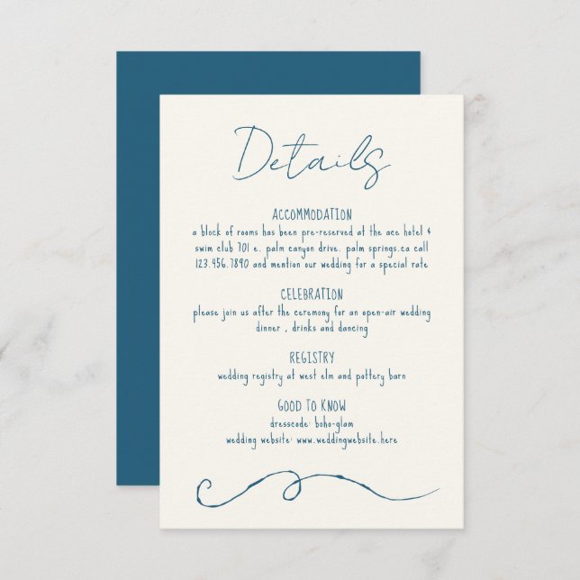 Hand drawn Scribble Line Colorful Blue Wedding  Enclosure Card (Front/Back)