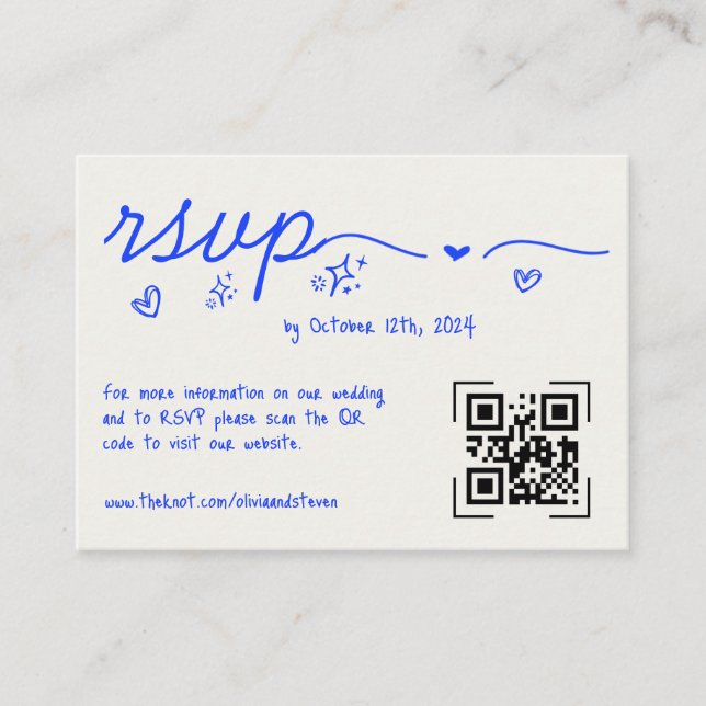 Hand Drawn Scribble Quirky QR Code Wedding RSVP Enclosure Card (Front)