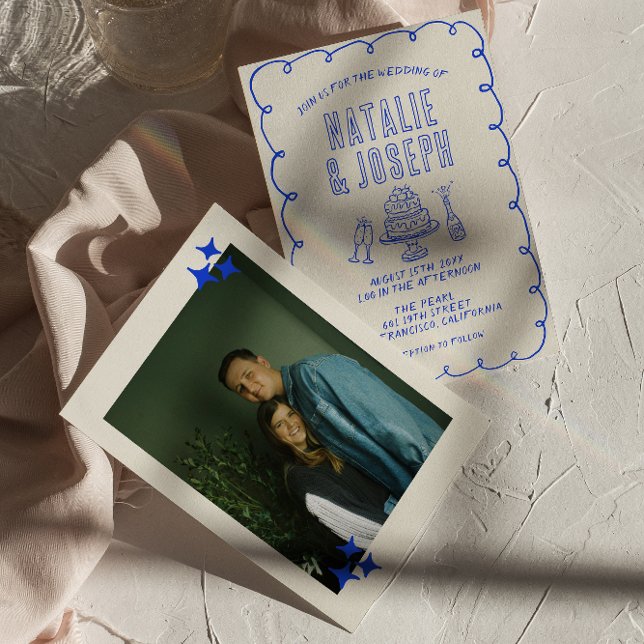 Hand Drawn Scribble Quirky Retro Photo Wedding Invitation (Creator Uploaded)