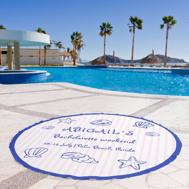 Hand drawn scribble sea shells pink bachelorette beach towel  (Pool)