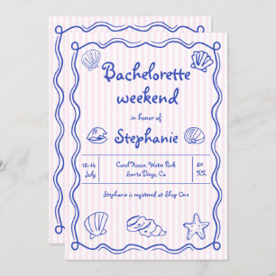 Hand drawn scribble sea shells pink bachelorette invitation