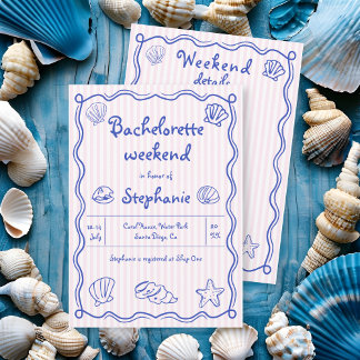 Hand drawn scribble sea shells pink bachelorette invitation