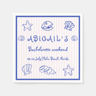 Hand drawn scribble sea shells pink bachelorette napkins