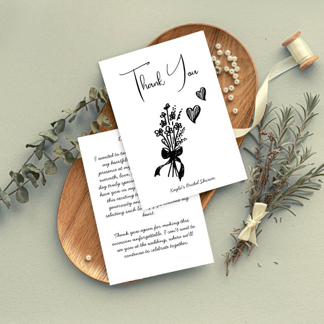 Hand drawn scribble sketch minimalist thank you (Hand drawn scribble sketch minimalist black and white handwriting bridal shower thank you cards)