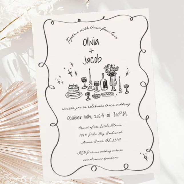 Hand Drawn Scribble Squiggle Fun Bow Wedding Invitation (Creator Uploaded)