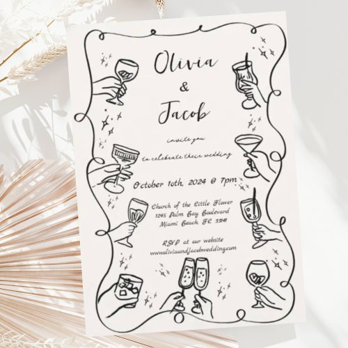 Hand Drawn Scribble Squiggle Fun Drinks Wedding Invitation