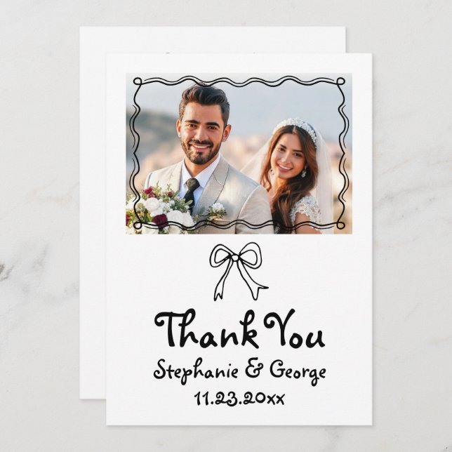  Hand drawn scribble squiggle whimiscal wedding Thank You Card (Front/Back)