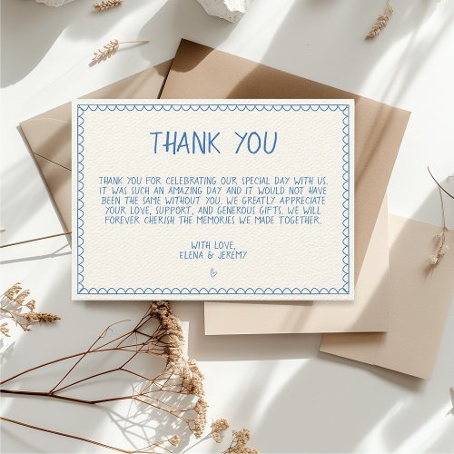 Hand Drawn Scribble Vintage Blue French Wedding Thank You Card