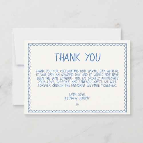 Hand Drawn Scribble Vintage Blue French Wedding Thank You Card