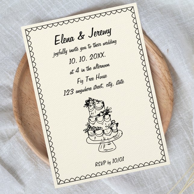 Hand Drawn Scribble Vintage Sketch French Wedding Invitation (Hand illustrated Wedding Invitation)