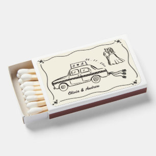 Hand Drawn Scribble Vintage Taxi Wedding Matchboxes