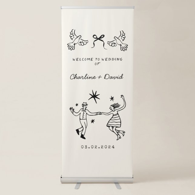 Hand Drawn Scribble Wedding Welcome Retractable Banner (Front)
