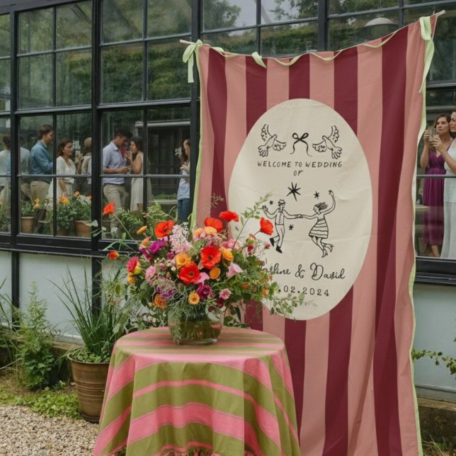 Hand Drawn Scribble Wedding Welcome Sign Tapestry (Creator Uploaded)