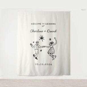 Hand Drawn Scribble Wedding Welcome Tapestry