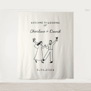 Hand Drawn Scribble Wedding Welcome Tapestry