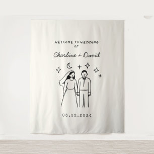 Hand Drawn Scribble Wedding Welcome Tapestry