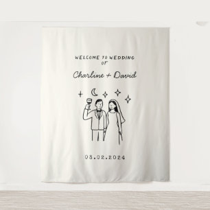Hand Drawn Scribble Wedding Welcome Tapestry