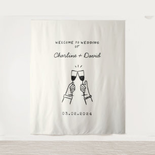 Hand Drawn Scribble Wedding Welcome Tapestry