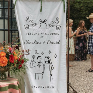 Hand Drawn Scribble Wedding Welcome Tapestry