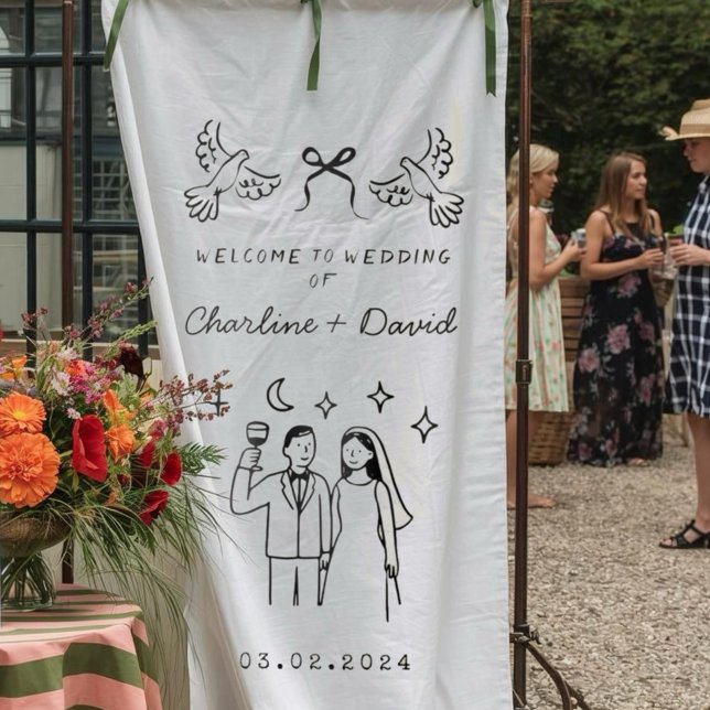 Hand Drawn Scribble Wedding Welcome Tapestry (Creator Uploaded)