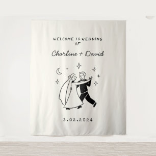 Hand Drawn Scribble Wedding Welcome Tapestry