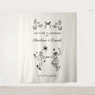 Hand Drawn Scribble Wedding Welcome Tapestry